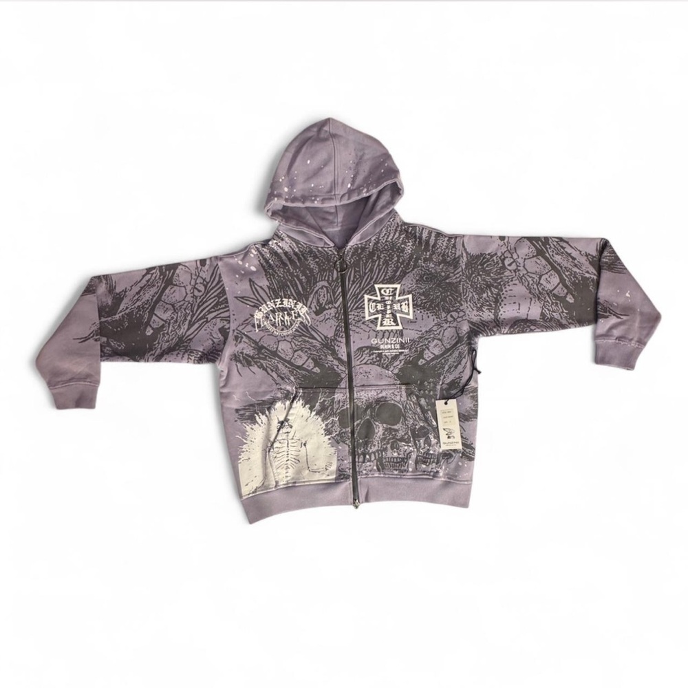 GUNZINII (Lavender) Skull Hoodie NWT & Bagged Size S